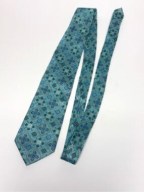 Steve Harvey 100 Silk Jacquard Aqua Blue Silver Moroccan Tile Tie